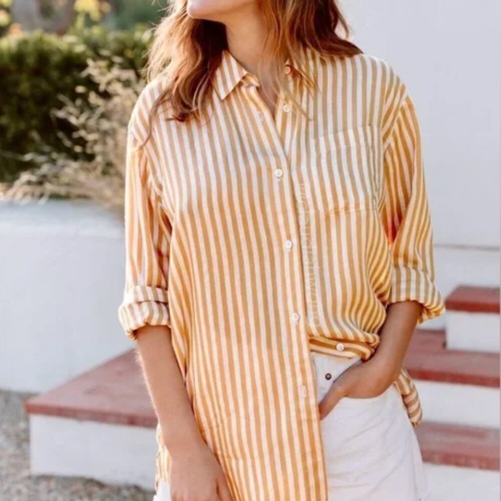 NWT Jenni Kayne Boyfriend Shirt Mustard Stripe Small